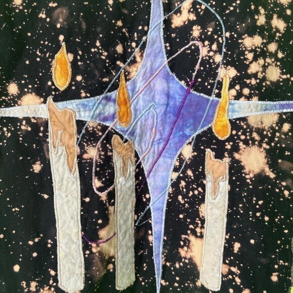 Punk Hoodie High Viz Patchwork Womens XL Neon Applique Embroidery Witchy - Picture 4 of 8